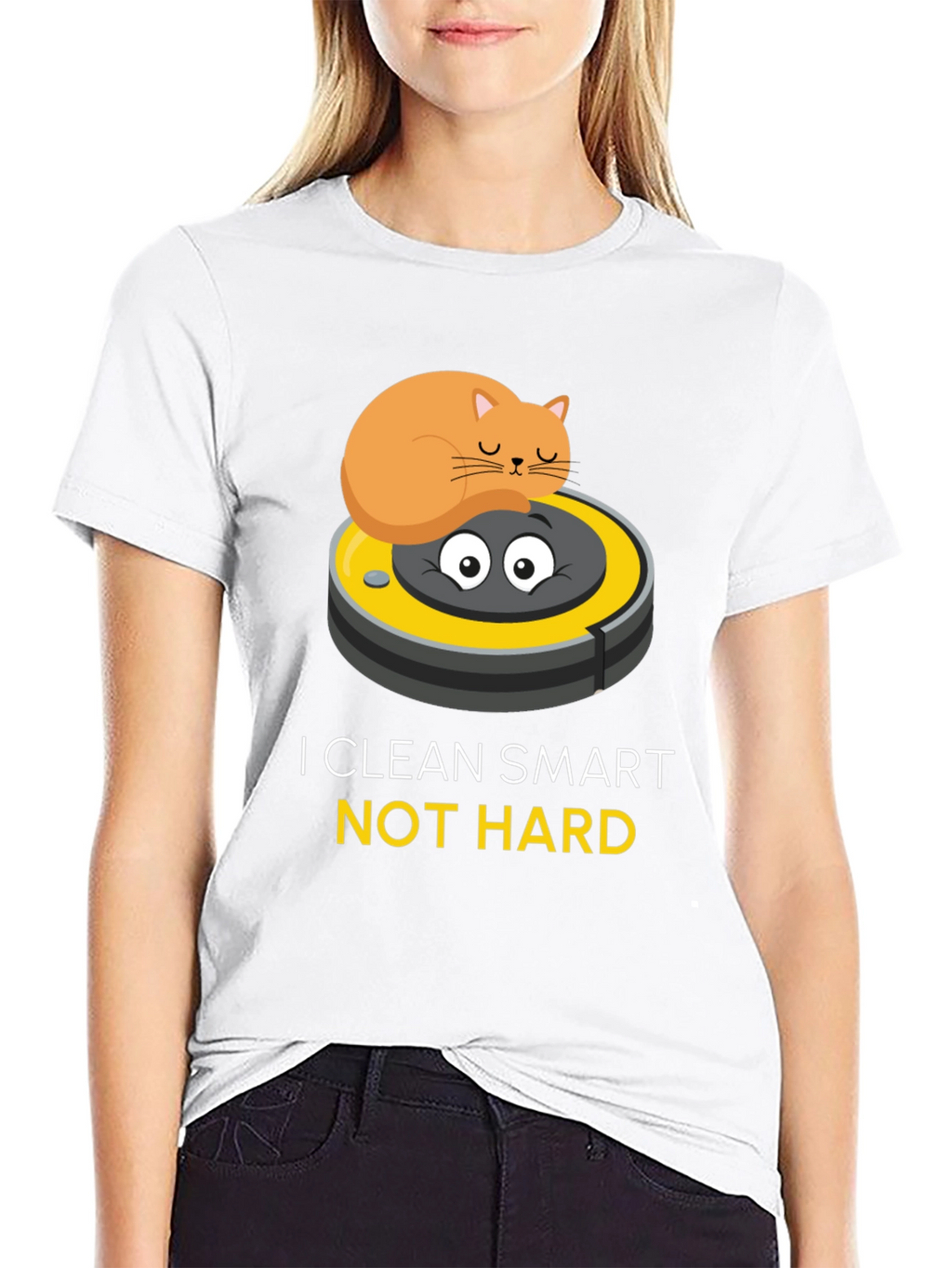 Funny Cat Riding Robot Vacuum T-Shirt