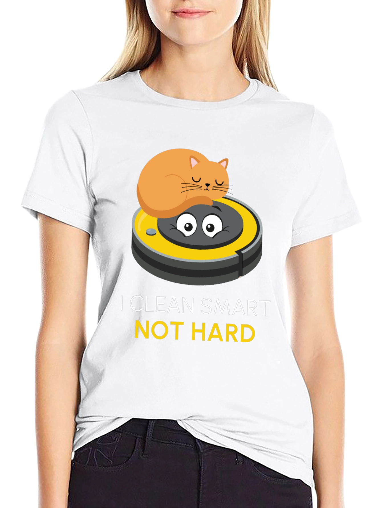 Funny Cat Riding Robot Vacuum T-Shirt