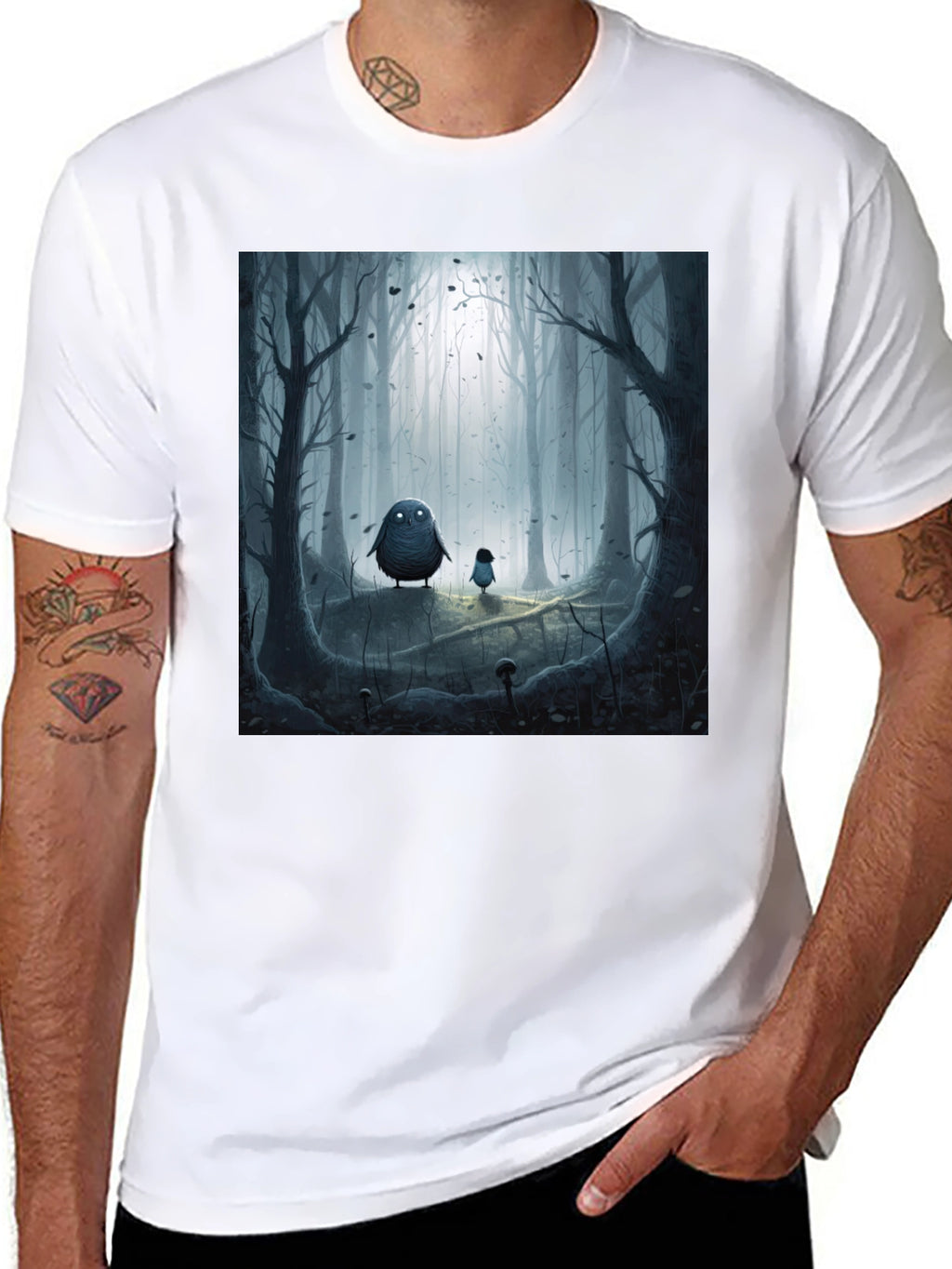 Eerie Forest Print Black T-Shirt