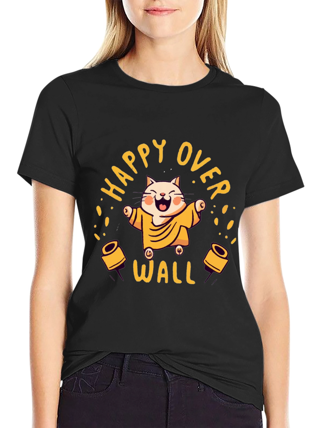 Happy Over Wall Graphic Tee - Black