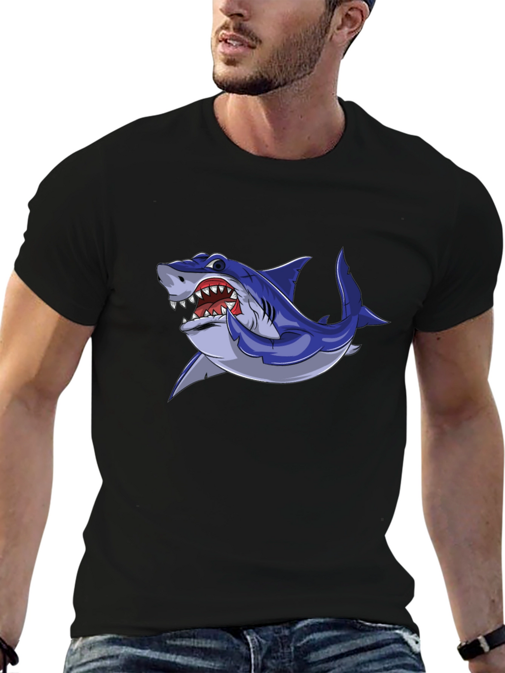 Cool Shark Graphic Tee - Black Cotton Blend
