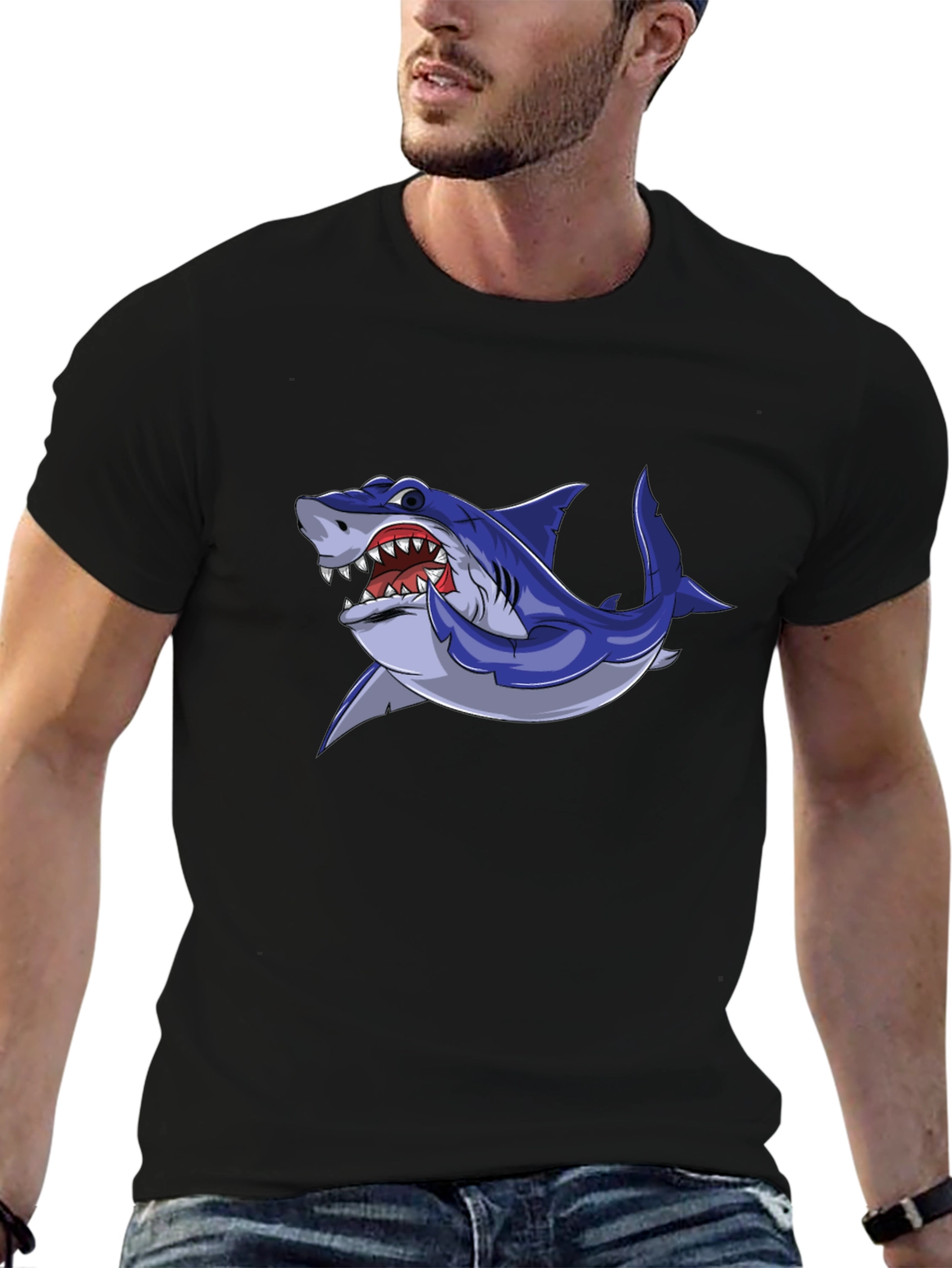 Cool Shark Graphic Tee - Black Cotton Blend