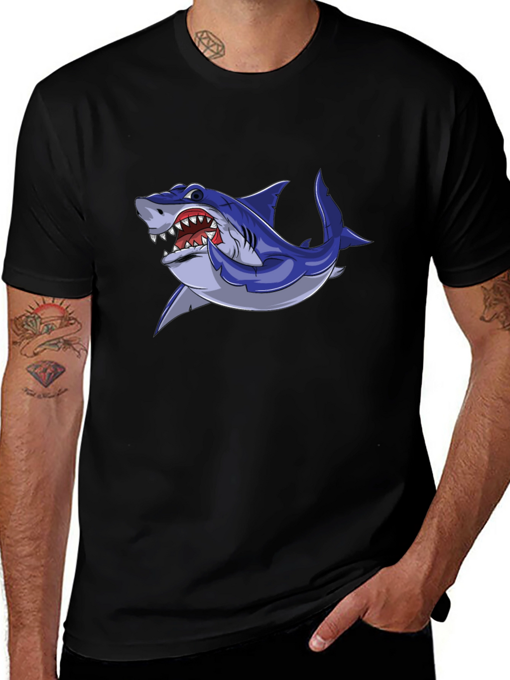 Cool Shark Graphic Tee - Black Cotton Blend