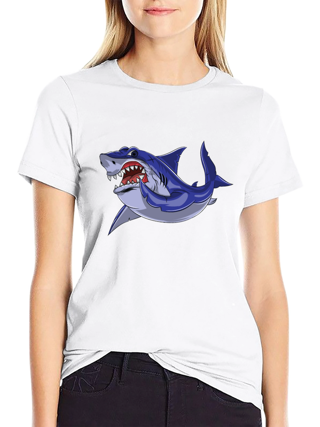 Cool Shark Graphic Tee - Black Cotton Blend