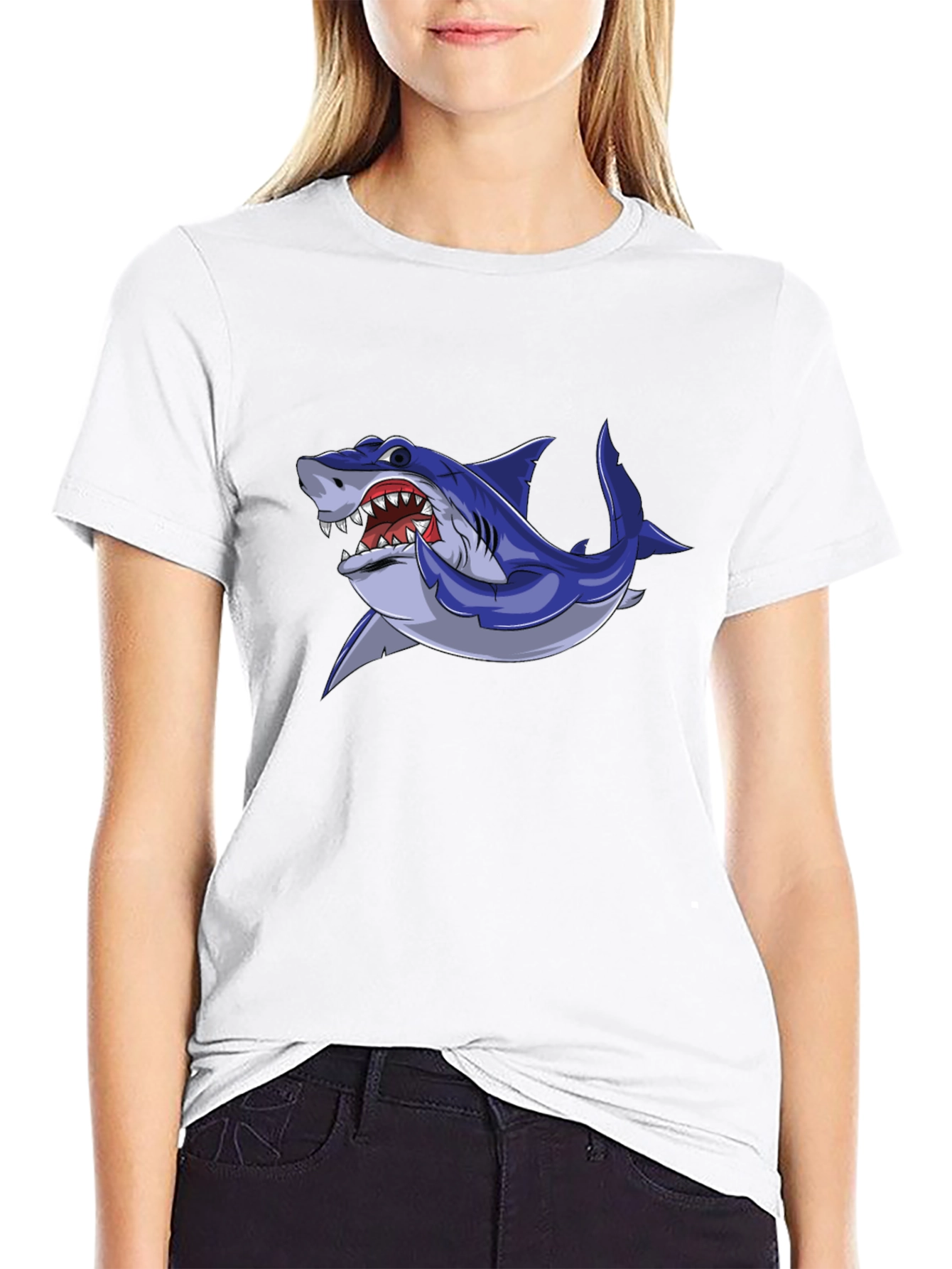 Cool Shark Graphic Tee - Black Cotton Blend