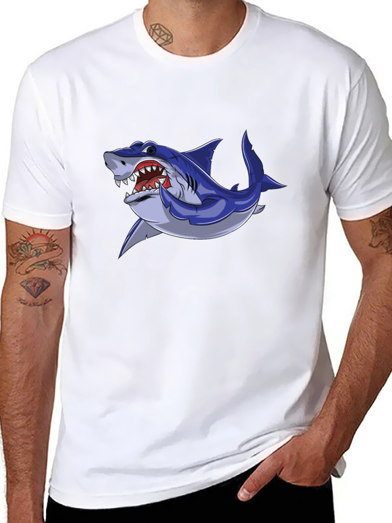 Cool Shark Graphic Tee - Black Cotton Blend