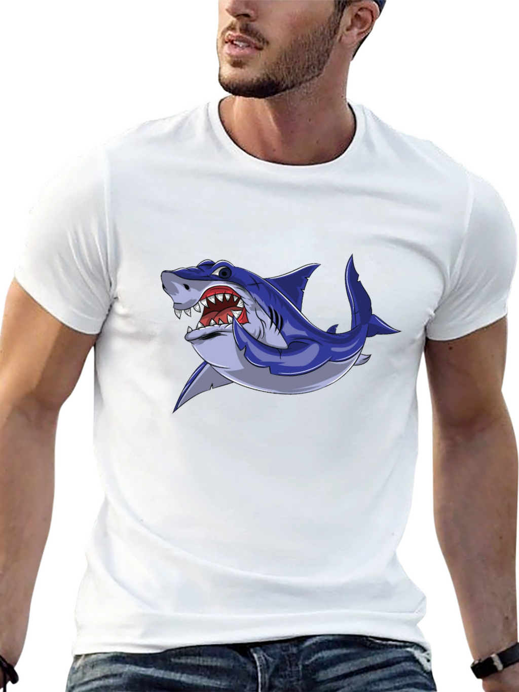Cool Shark Graphic Tee - Black Cotton Blend