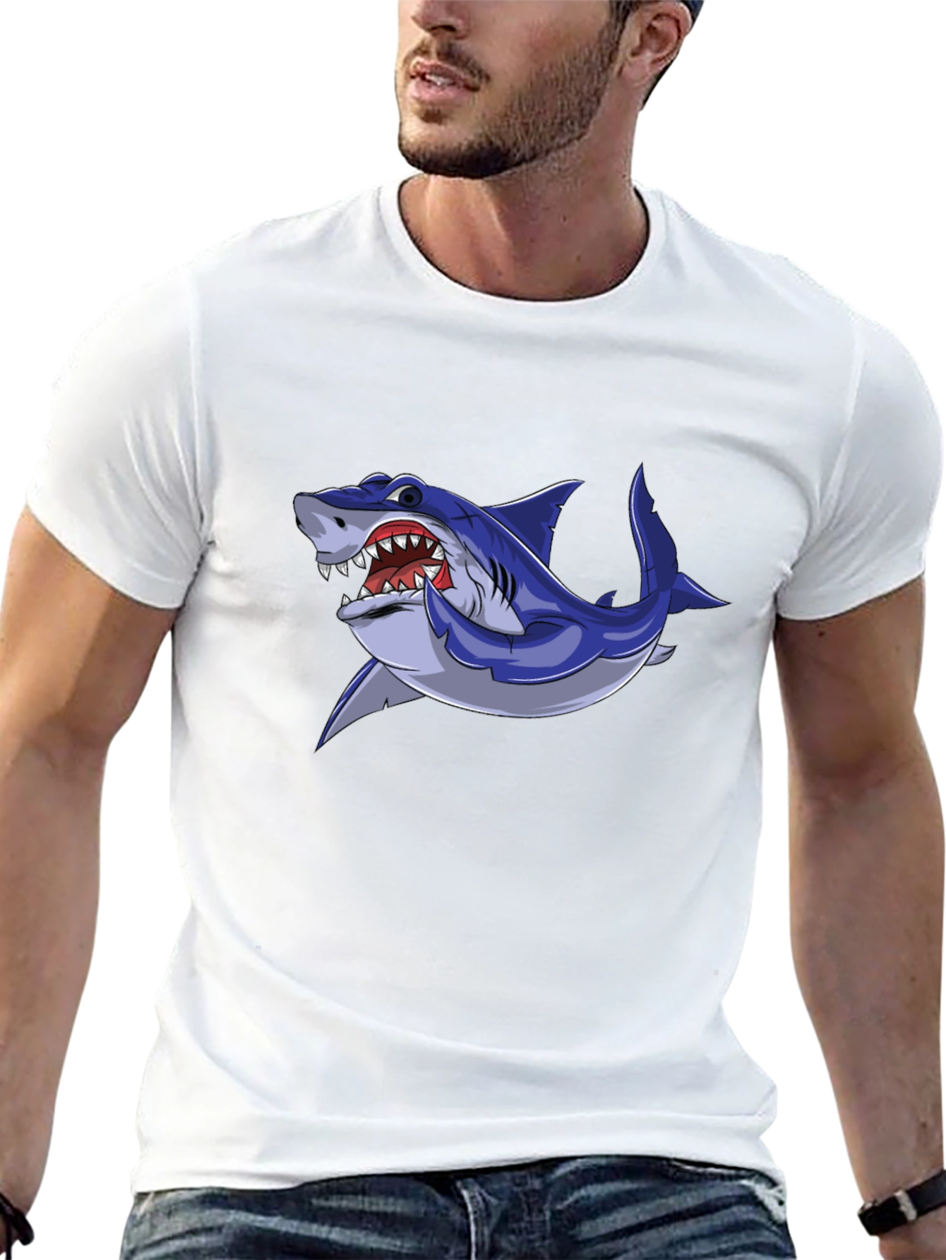 Cool Shark Graphic Tee - Black Cotton Blend