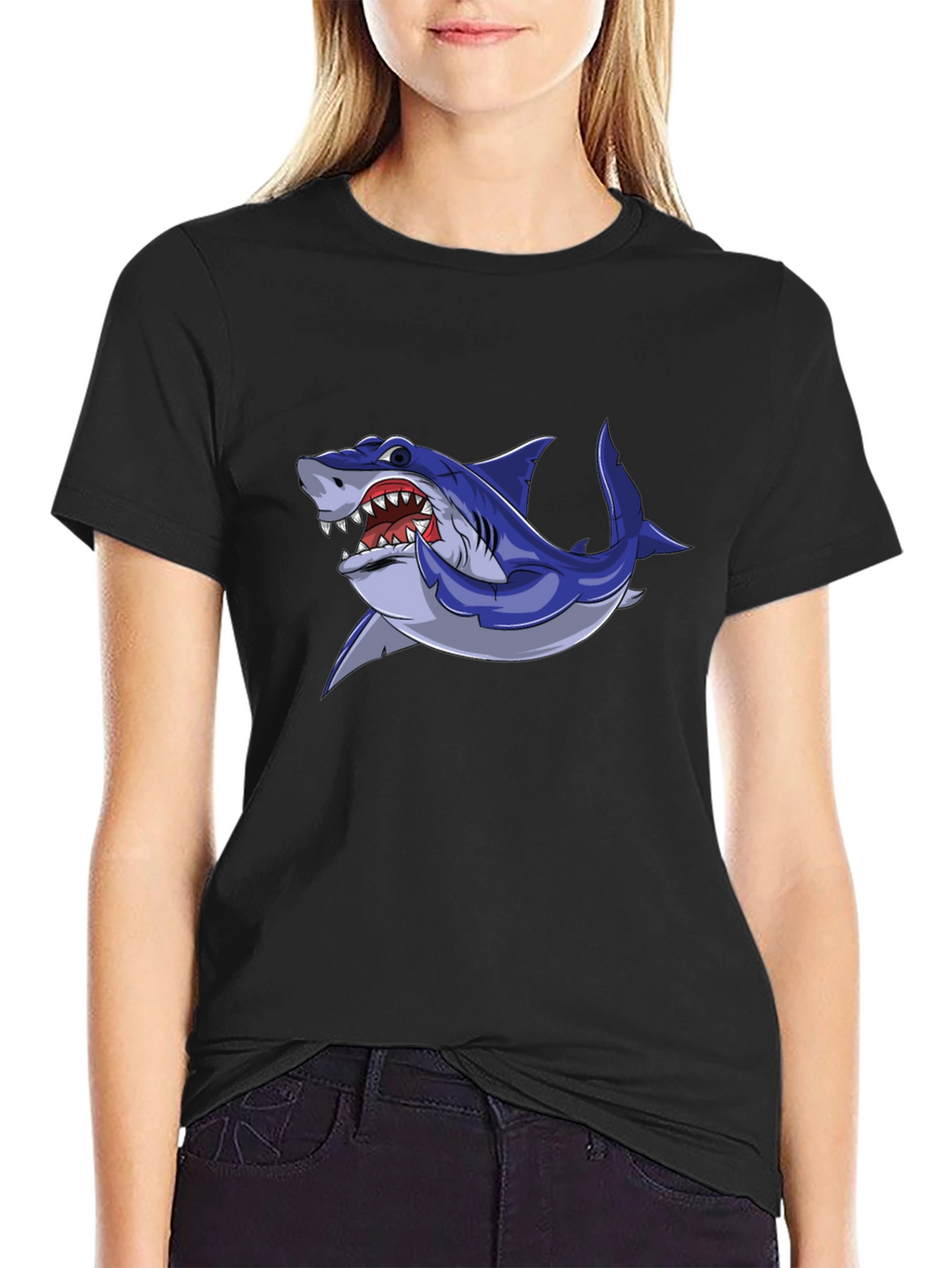 Cool Shark Graphic Tee - Black Cotton Blend