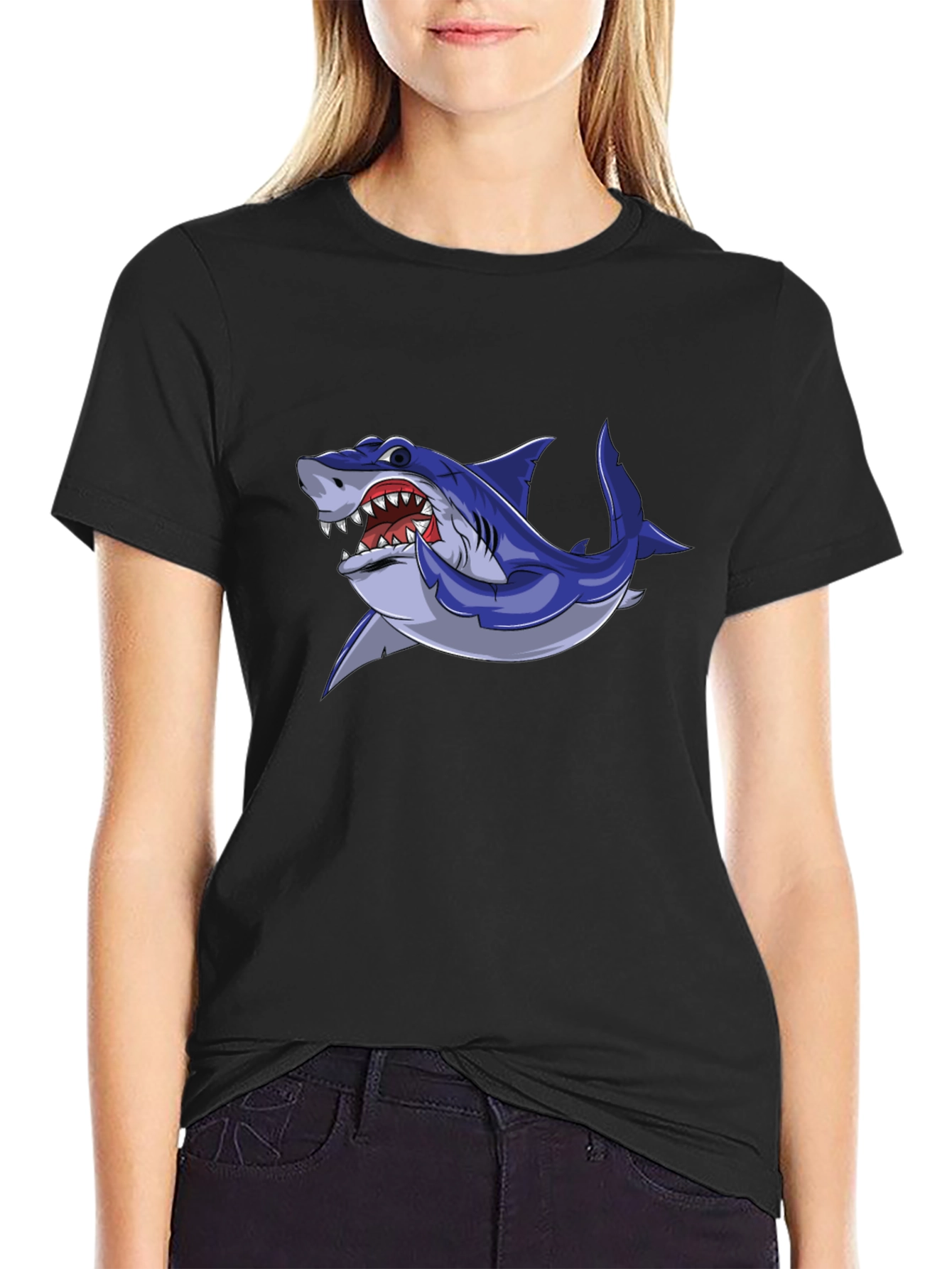 Cool Shark Graphic Tee - Black Cotton Blend