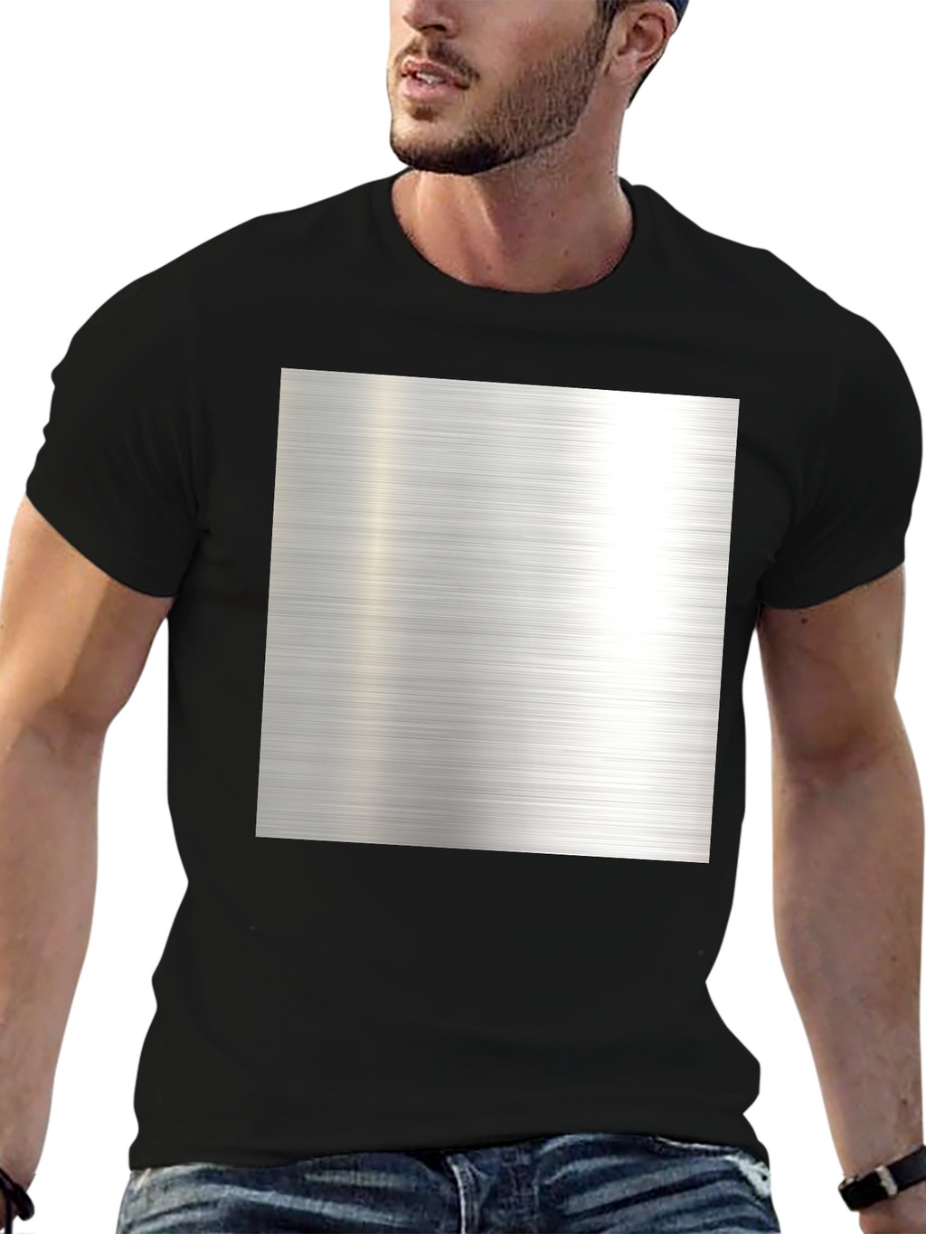 Metal Texture Print Black T-Shirt