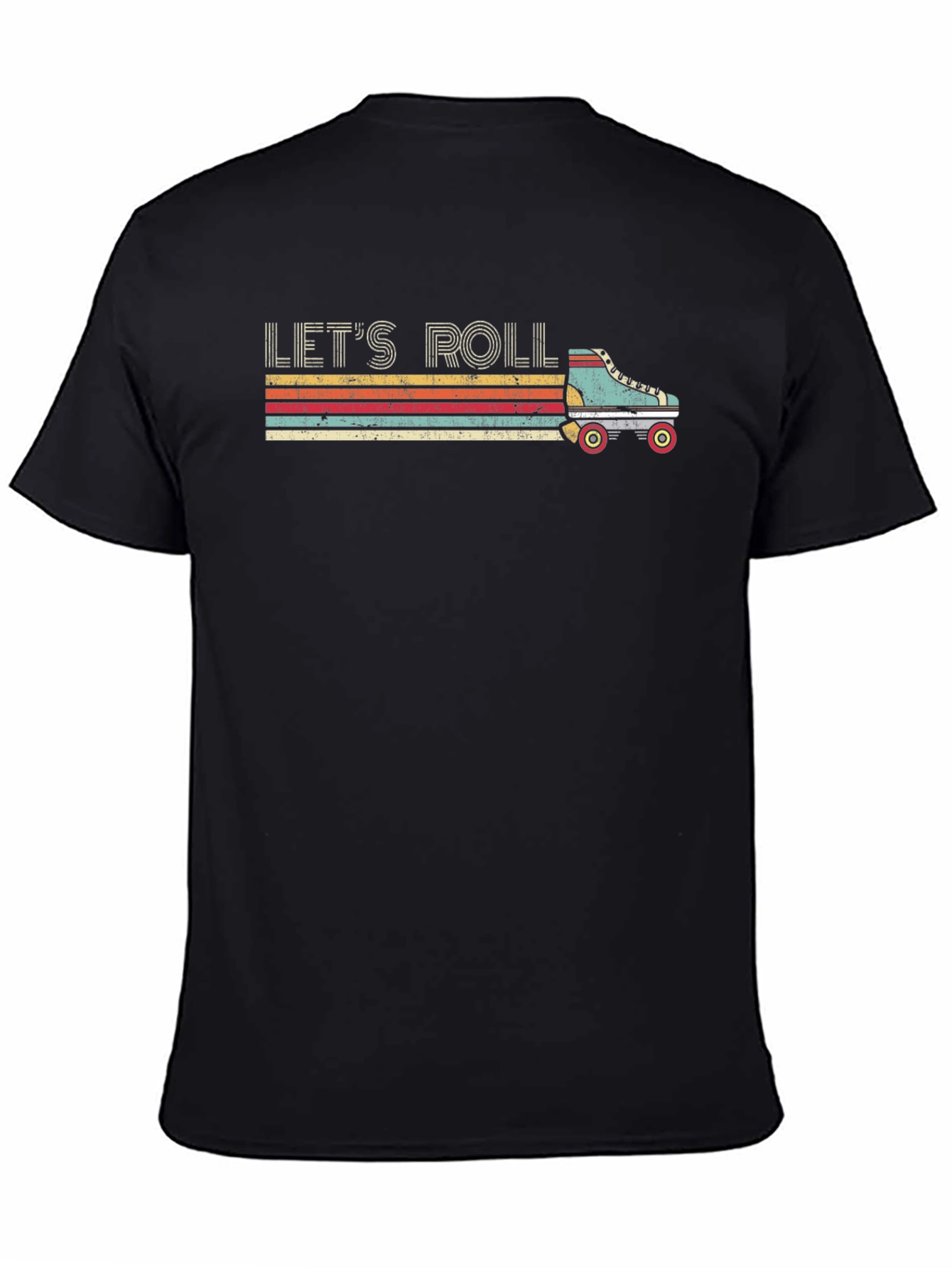 Lets Roll Retro Roller Skate Black T-Shirt