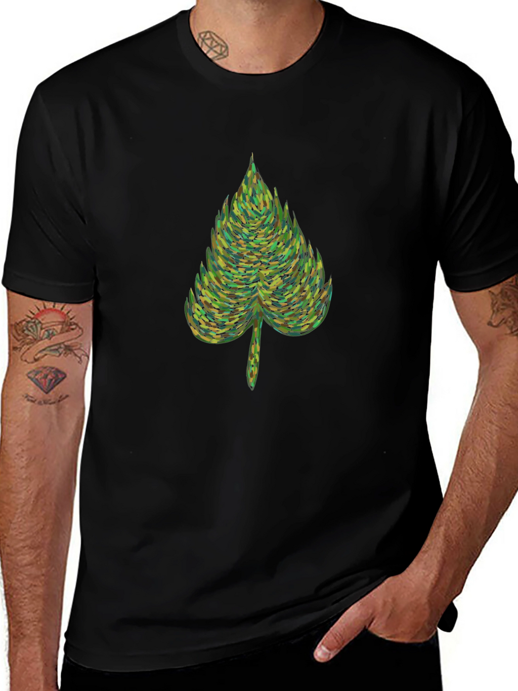 Nature Leaf Graphic Tee - Soft Black Cotton T-Shirt