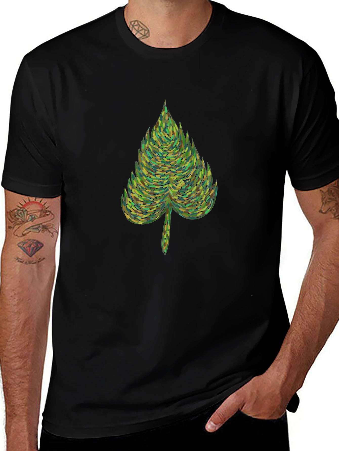 Nature Leaf Graphic Tee - Soft Black Cotton T-Shirt