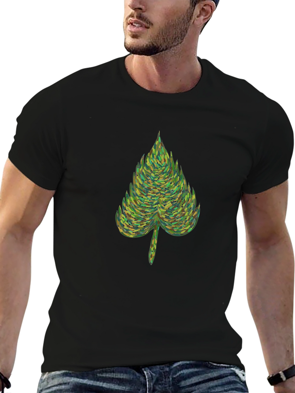 Nature Leaf Graphic Tee - Soft Black Cotton T-Shirt