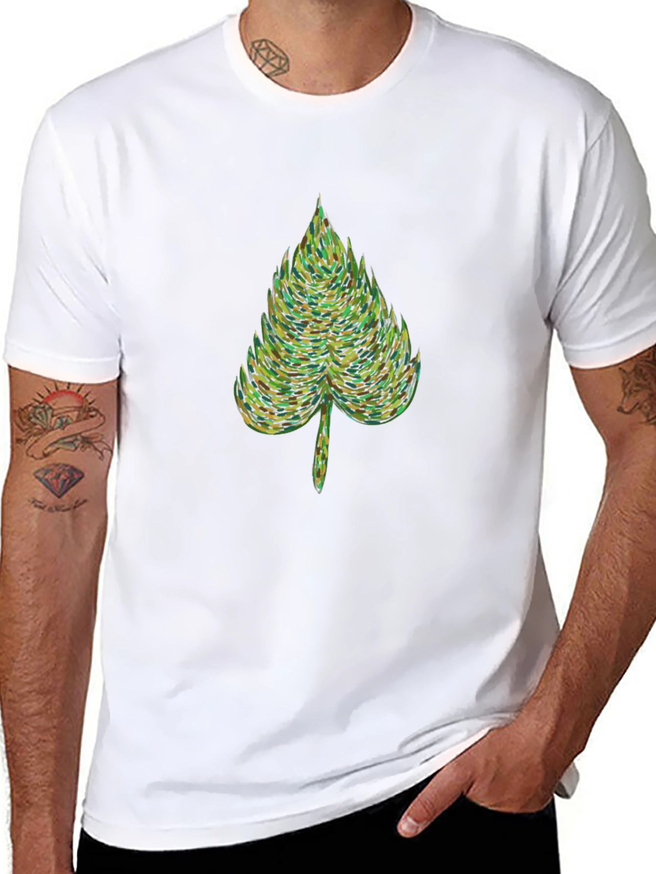Nature Leaf Graphic Tee - Soft Black Cotton T-Shirt