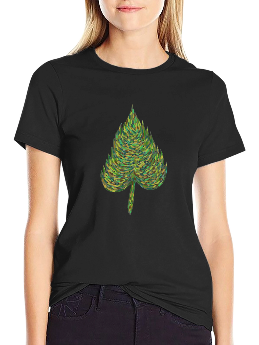Nature Leaf Graphic Tee - Soft Black Cotton T-Shirt