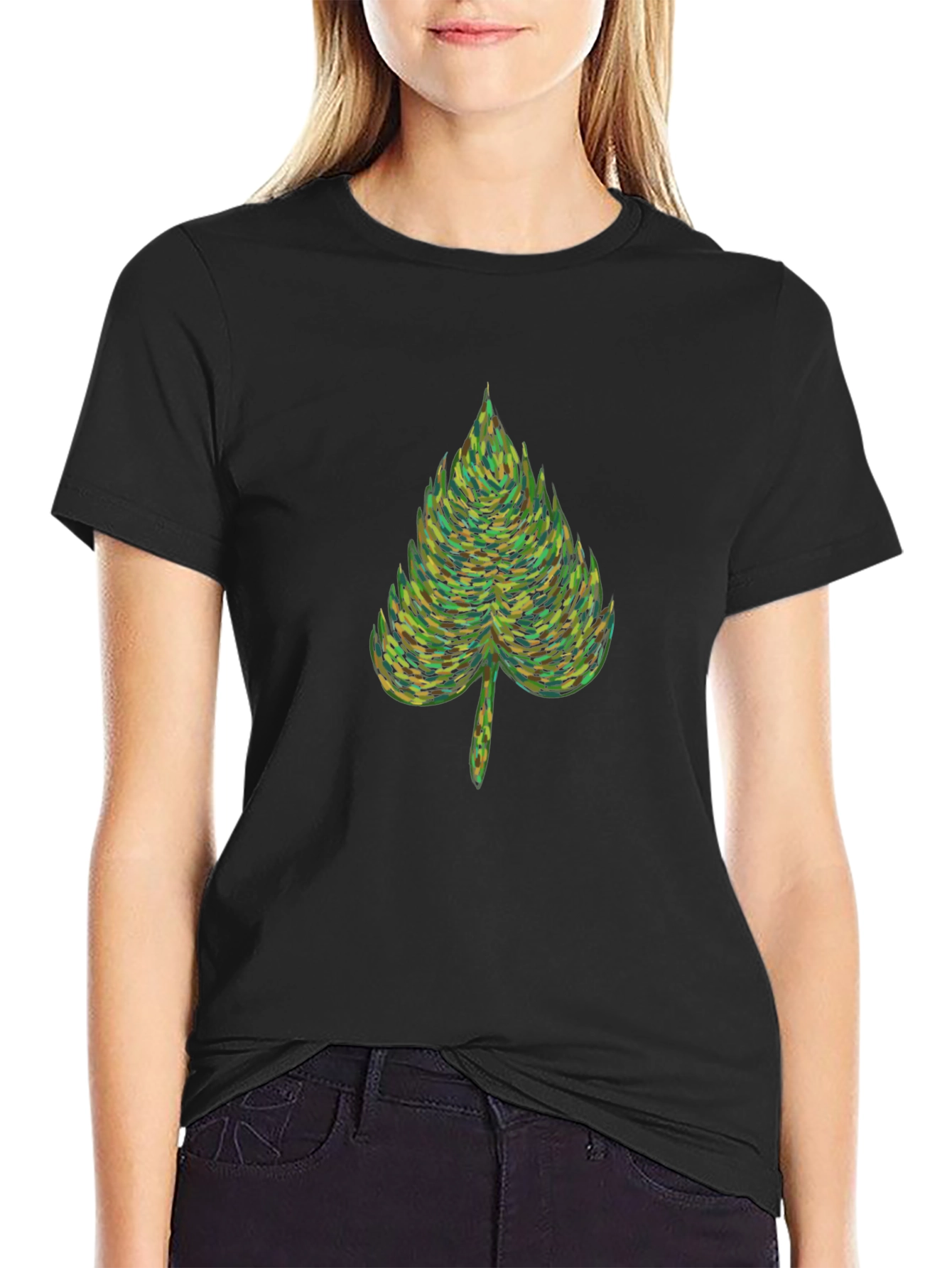 Nature Leaf Graphic Tee - Soft Black Cotton T-Shirt