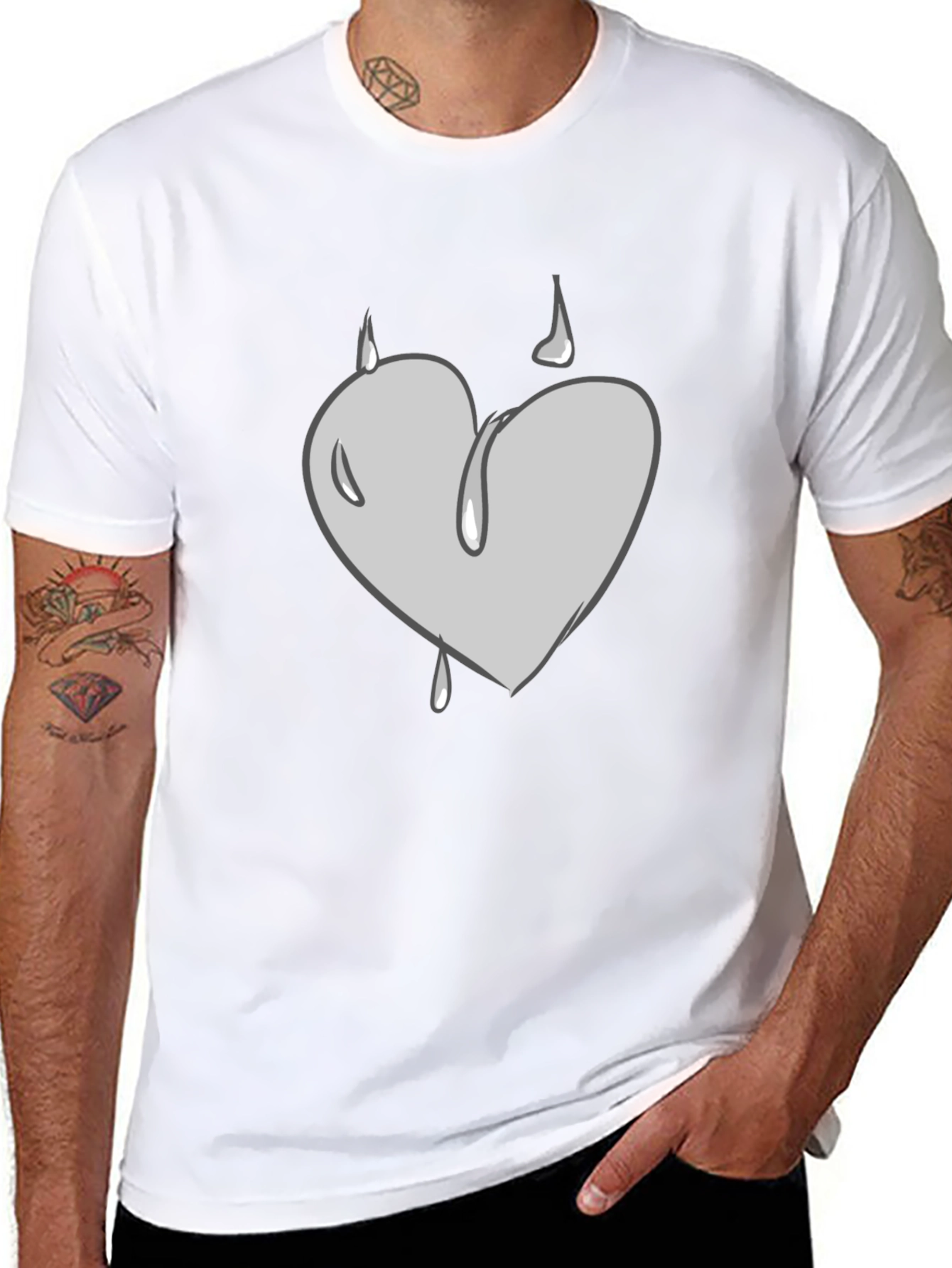 Grey Heart Drip Graphic Black T-Shirt