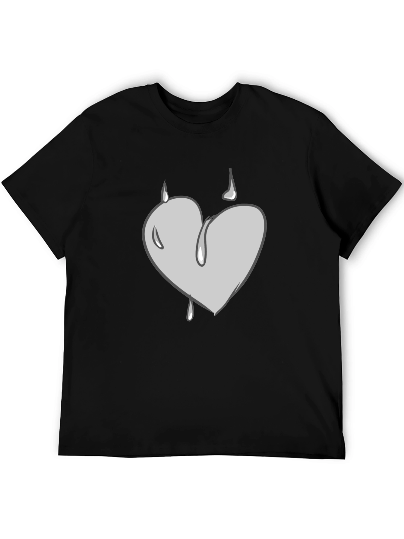 Grey Heart Drip Graphic Black T-Shirt