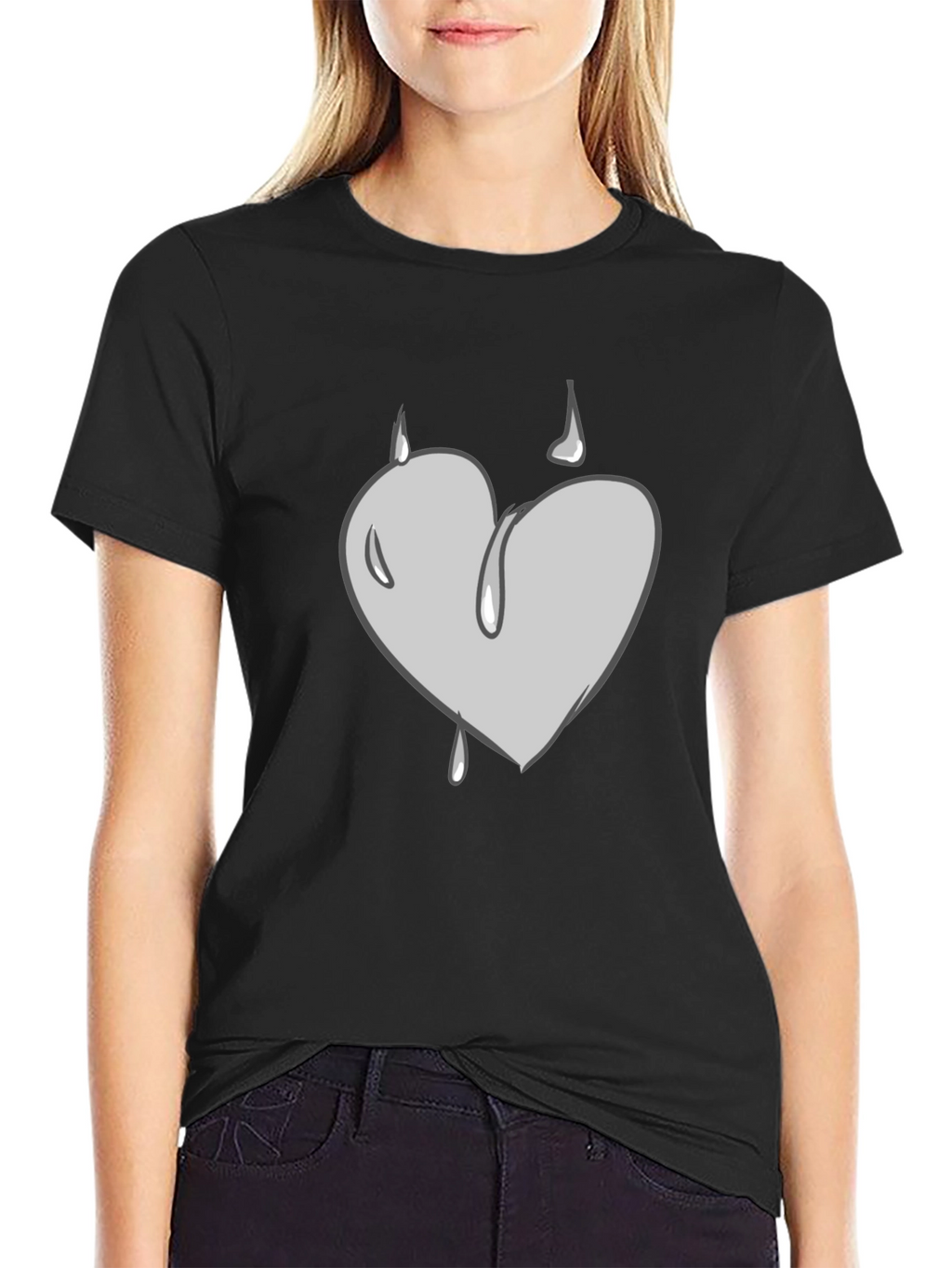 Grey Heart Drip Graphic Black T-Shirt