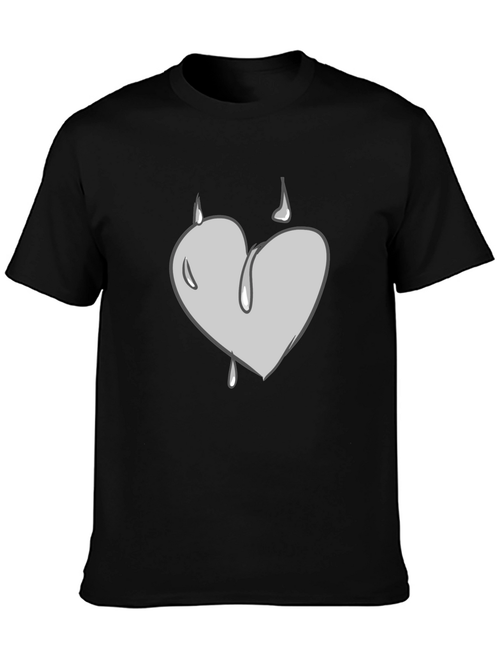 Grey Heart Drip Graphic Black T-Shirt