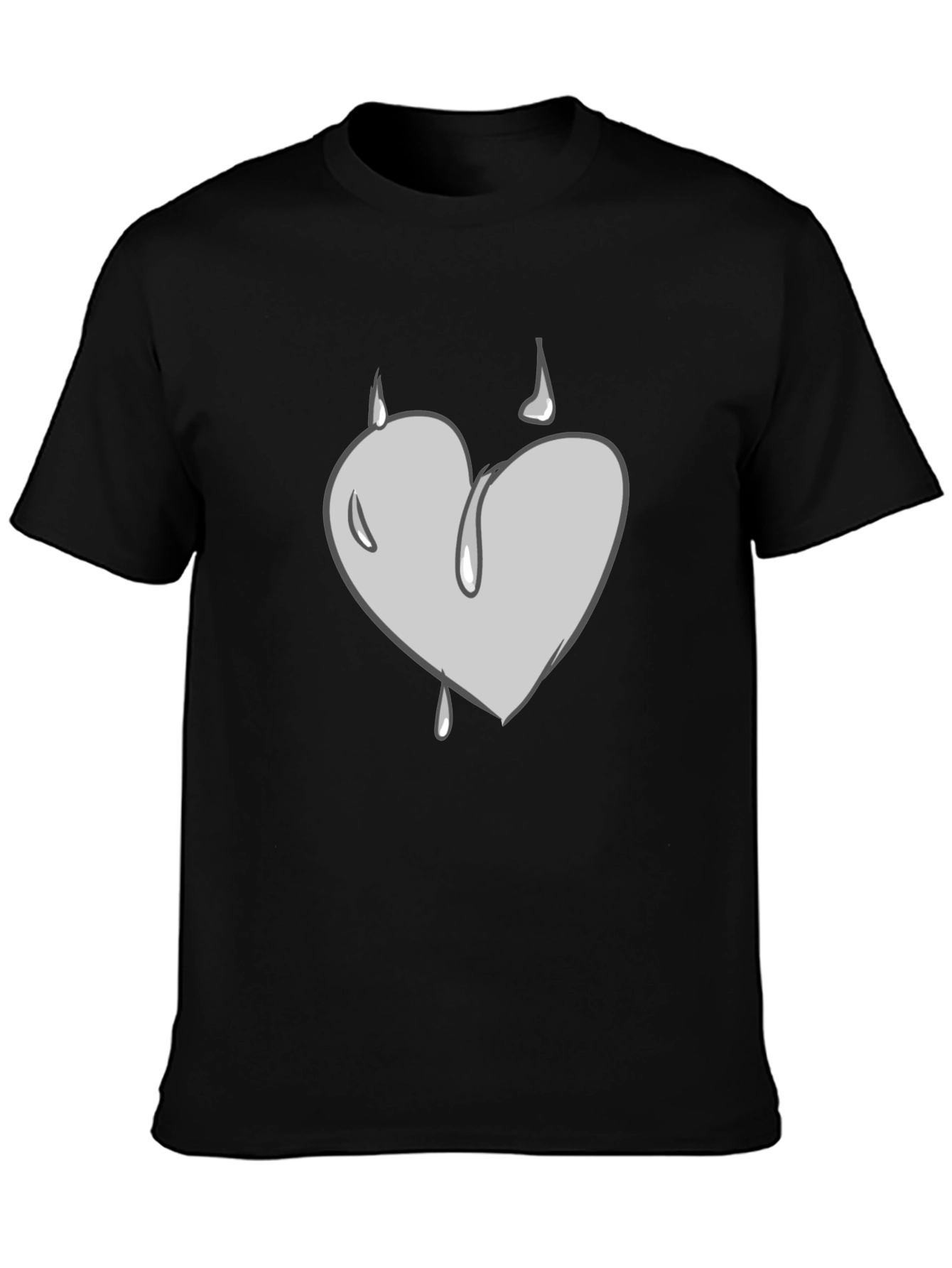Grey Heart Drip Graphic Black T-Shirt