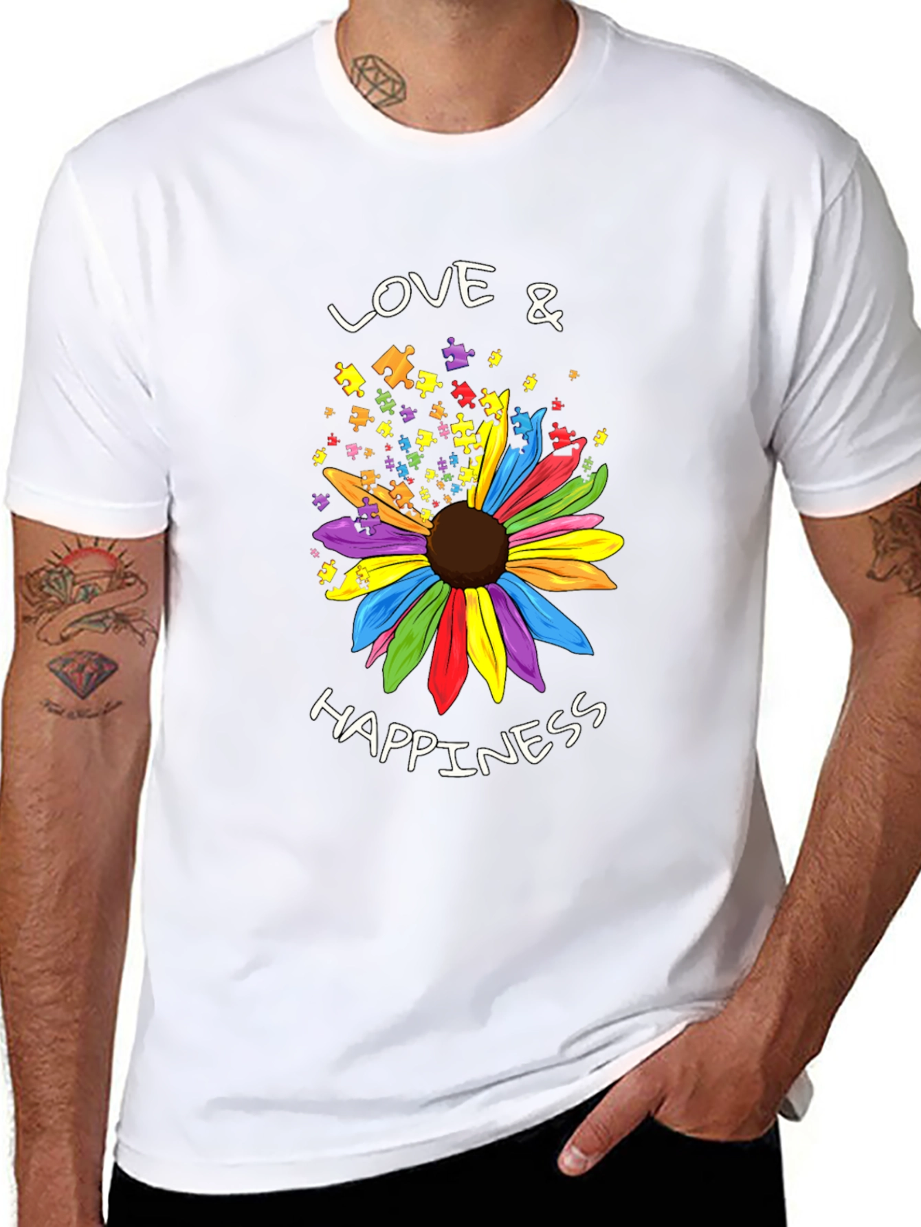 Love & Happiness Autism Awareness Flower T-Shirt
