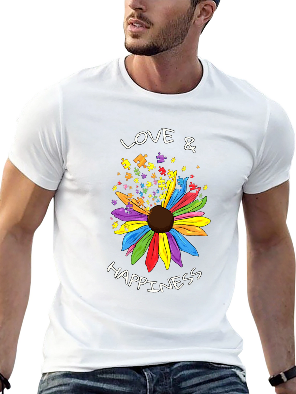 Love & Happiness Autism Awareness Flower T-Shirt