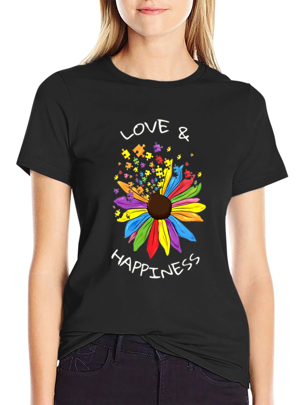 Love & Happiness Autism Awareness Flower T-Shirt