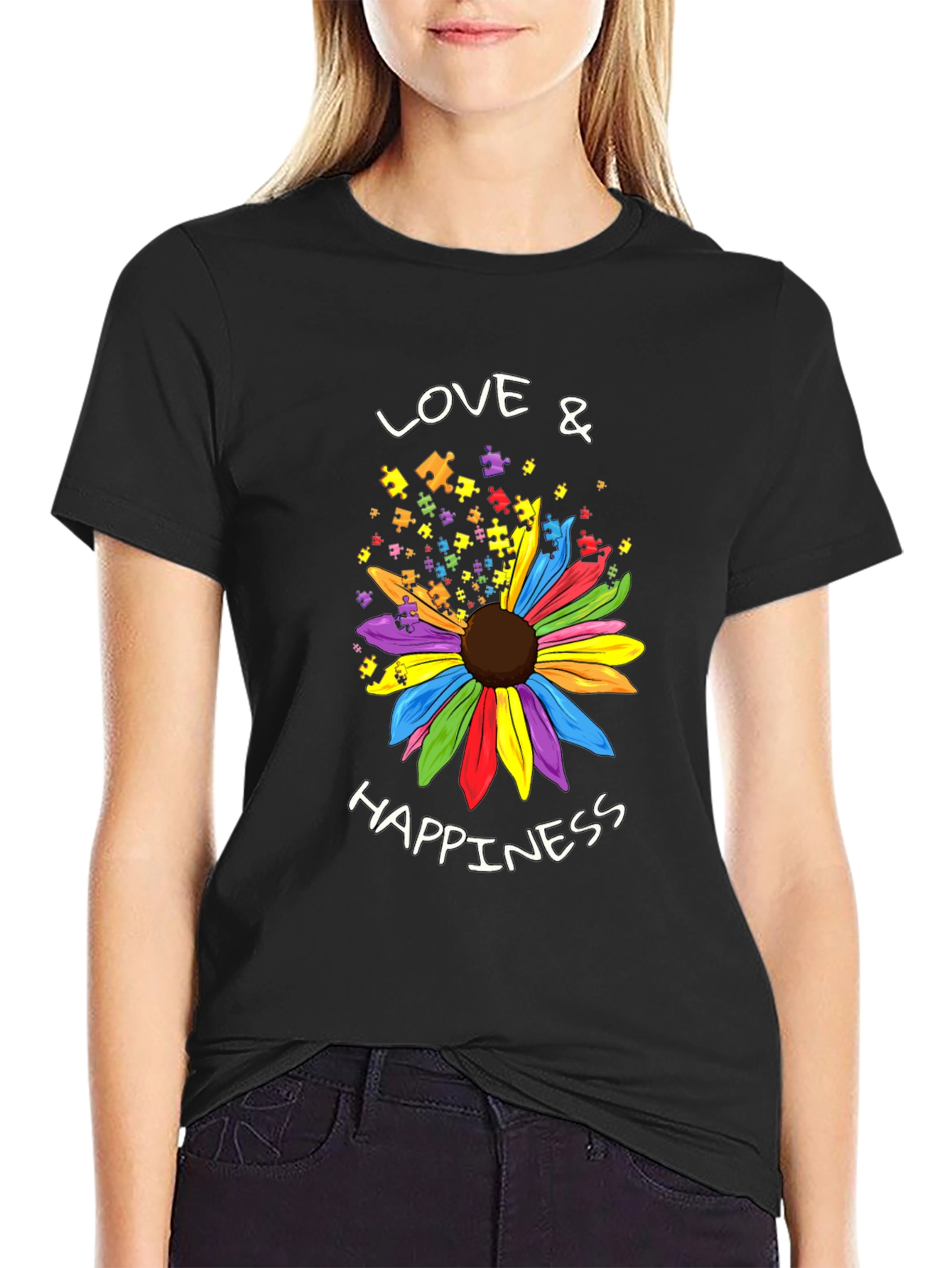 Love & Happiness Autism Awareness Flower T-Shirt