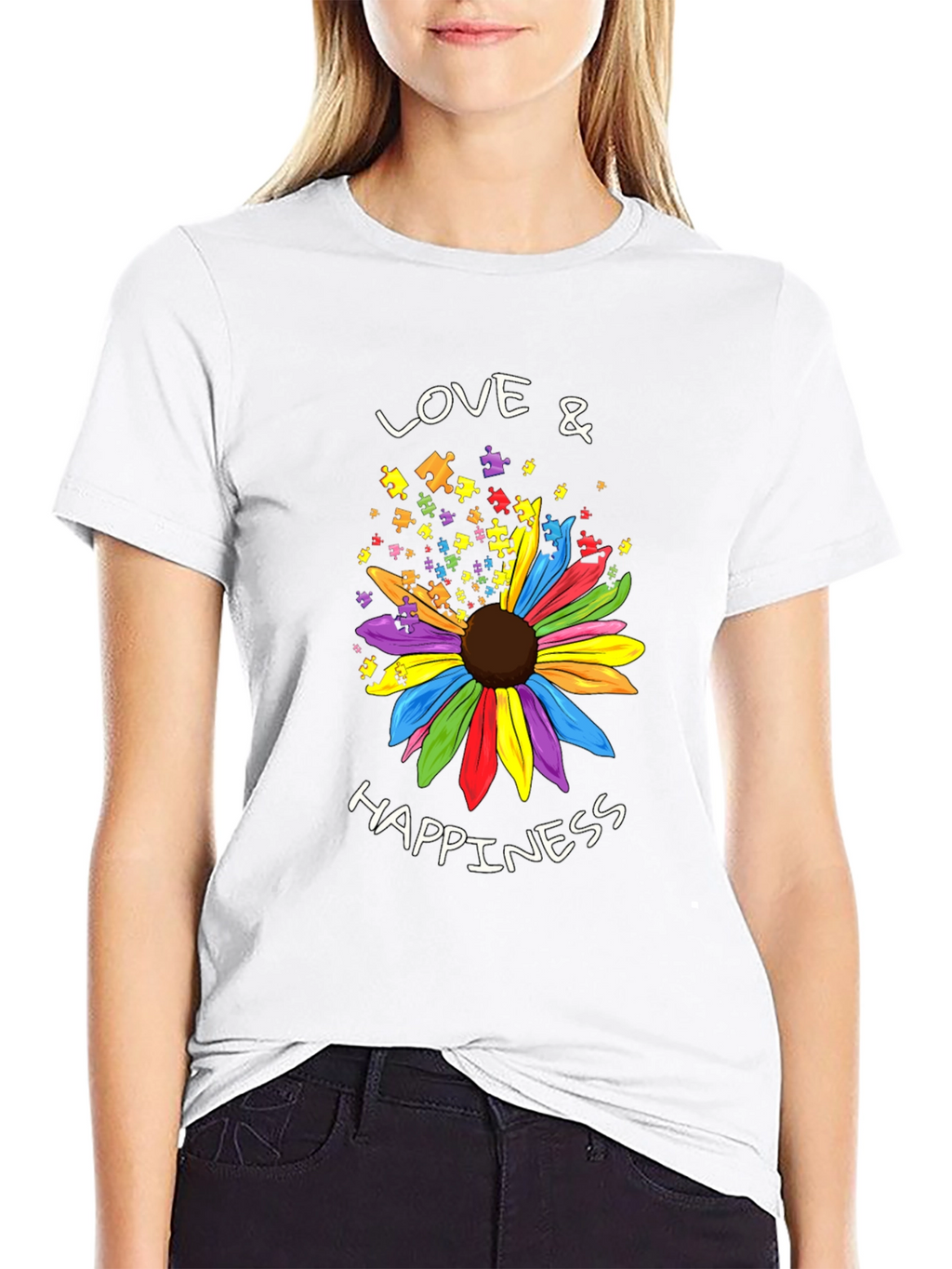 Love & Happiness Autism Awareness Flower T-Shirt