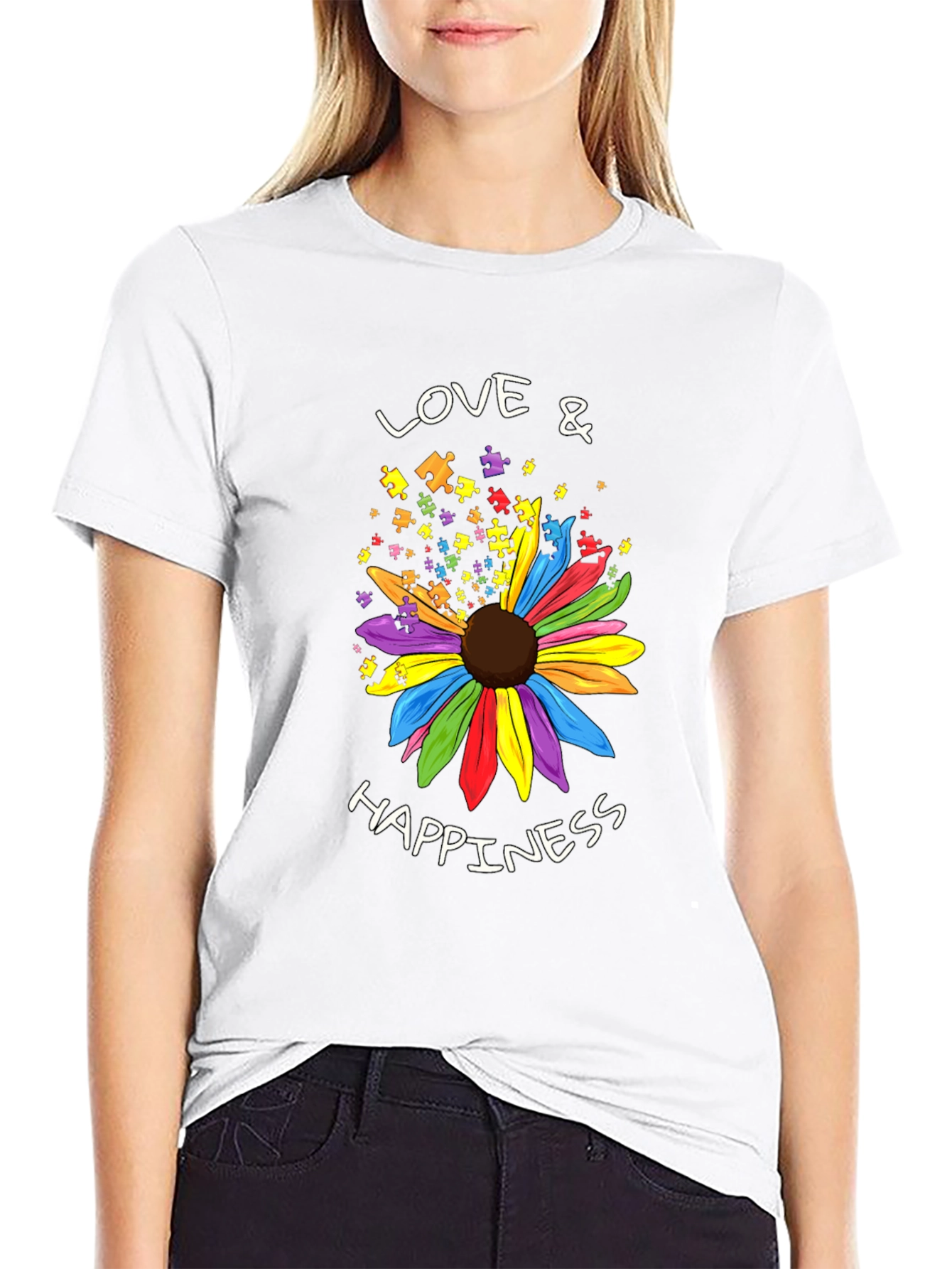 Love & Happiness Autism Awareness Flower T-Shirt