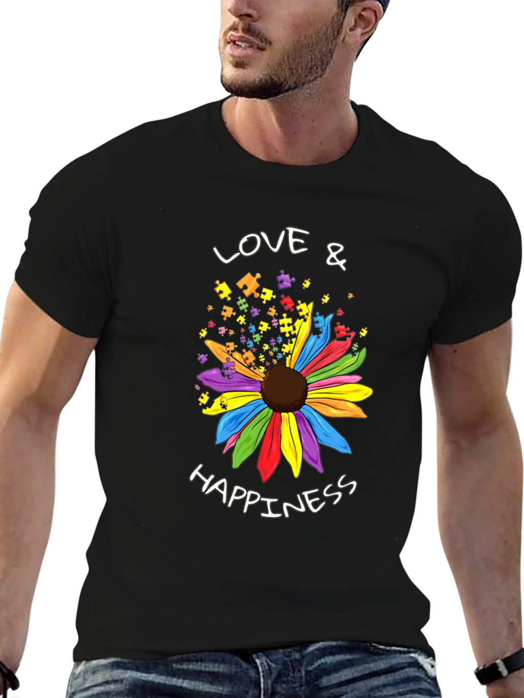 Love & Happiness Autism Awareness Flower T-Shirt