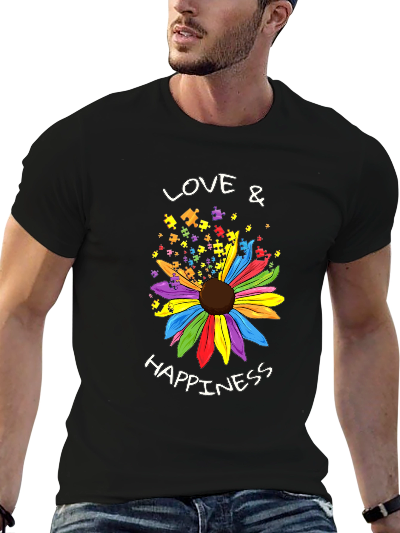 Love & Happiness Autism Awareness Flower T-Shirt