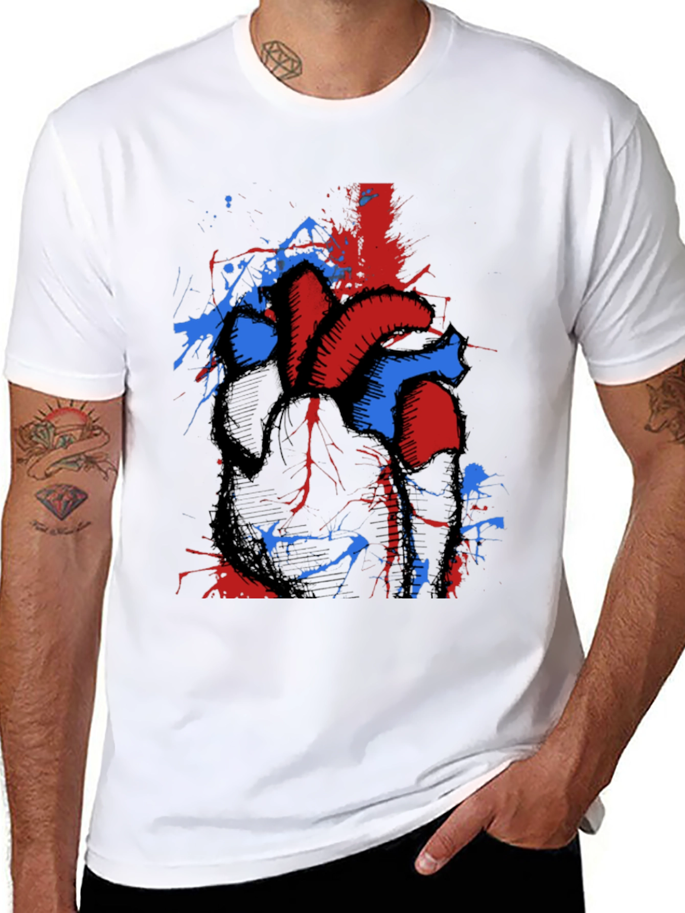 Anatomical Heart Splatter Graphic Tee - Unique Design