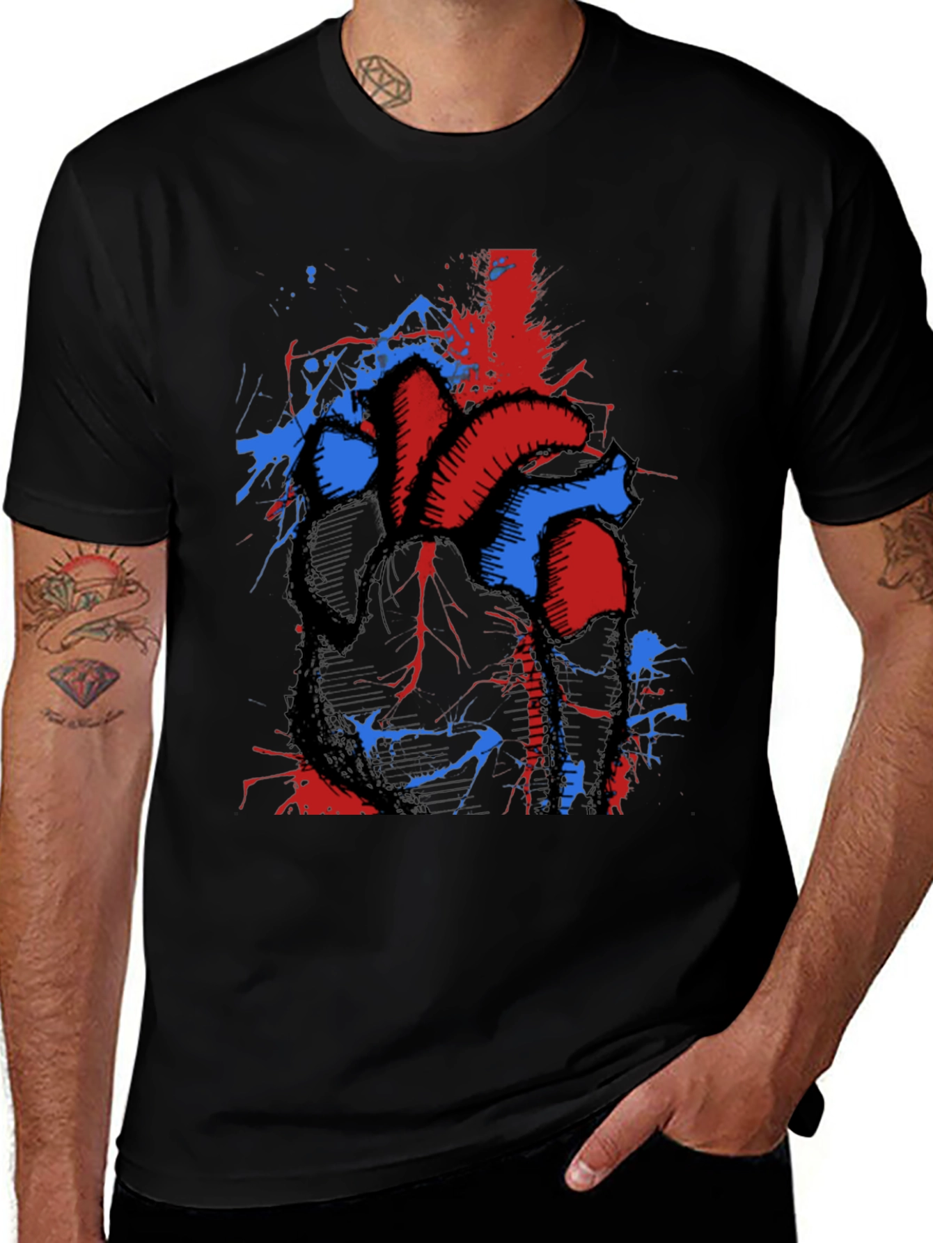 Anatomical Heart Splatter Graphic Tee - Unique Design