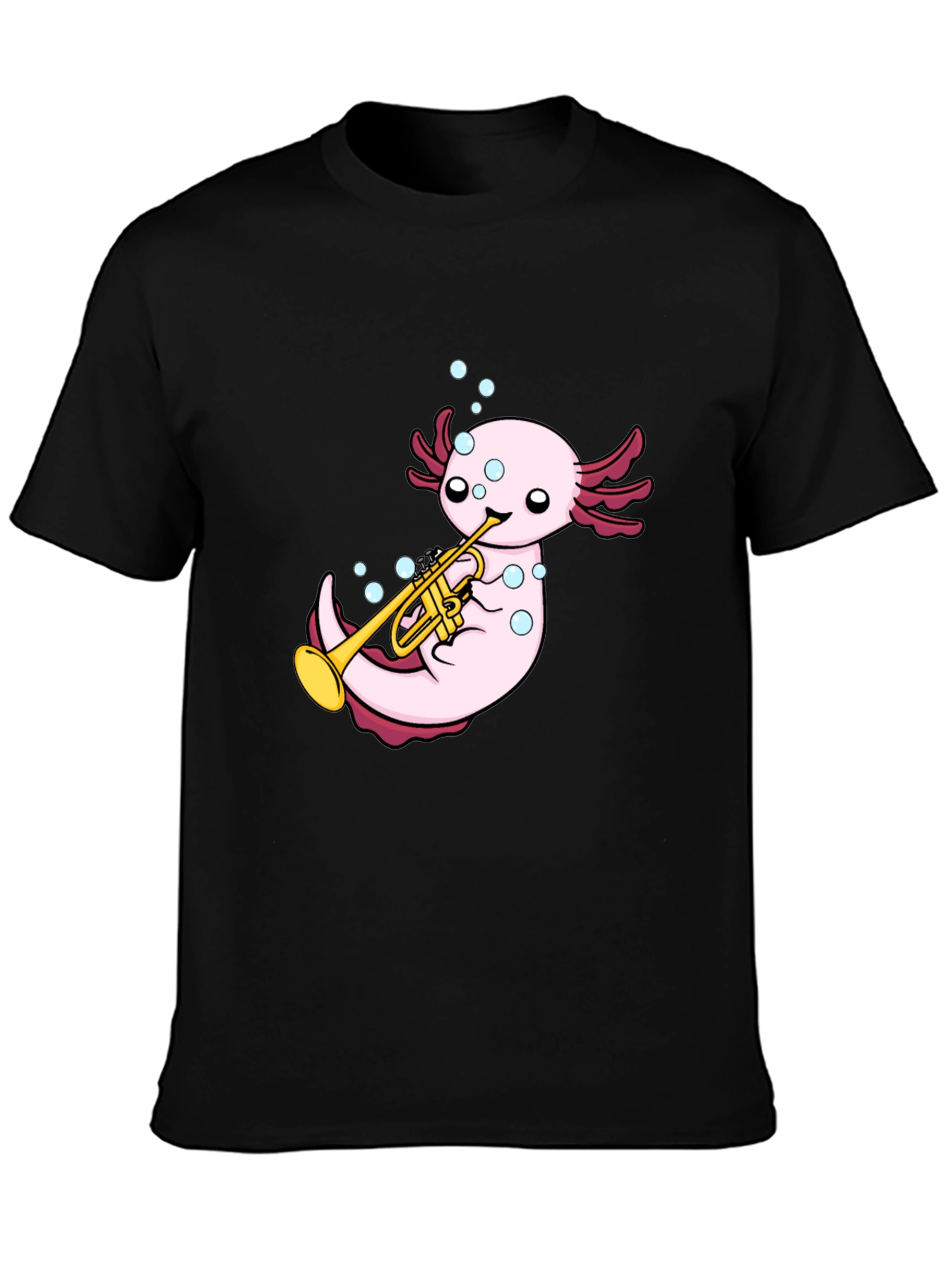 Axolotl Trumpet Player Graphic T-Shirt - Black