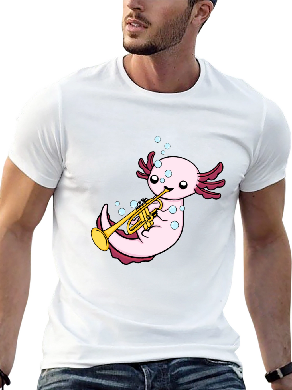 Axolotl Trumpet Player Graphic T-Shirt - Black