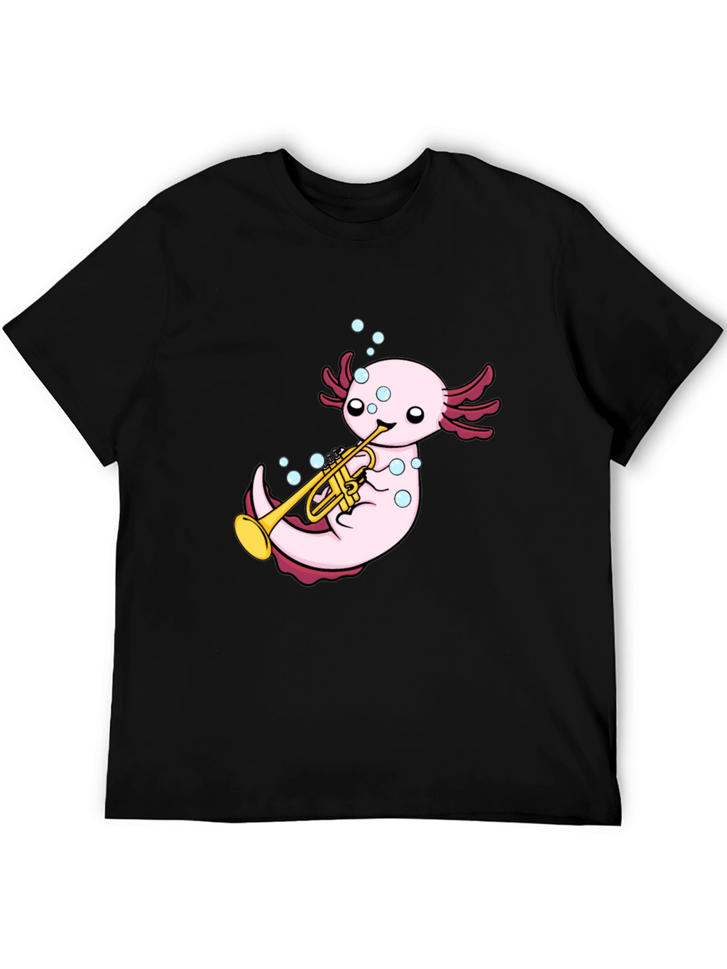 Axolotl Trumpet Player Graphic T-Shirt - Black