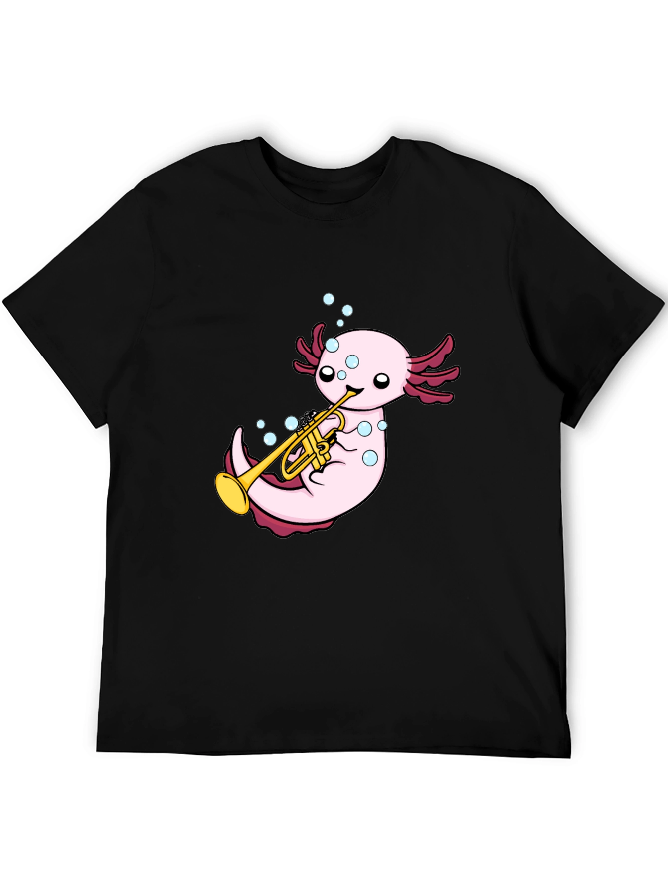 Axolotl Trumpet Player Graphic T-Shirt - Black