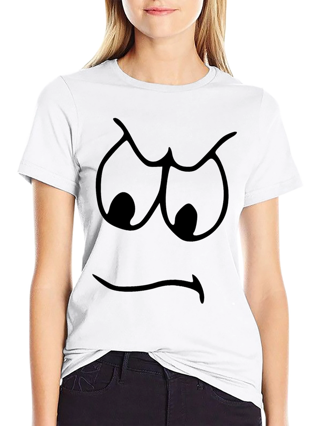 Grumpy Face Graphic T-Shirt - Black Cotton Tee