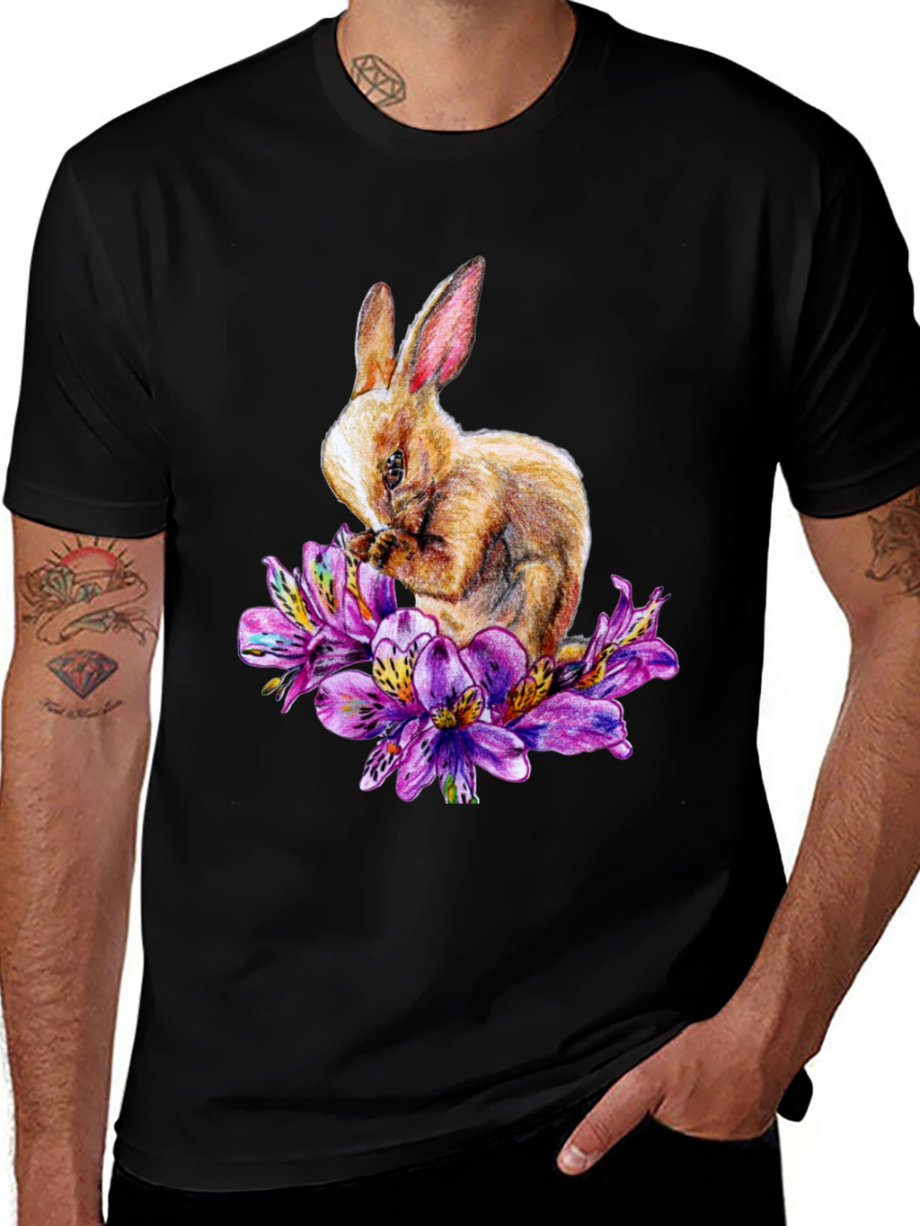 Rabbit and Floral T-Shirt - Unique Graphic Tee