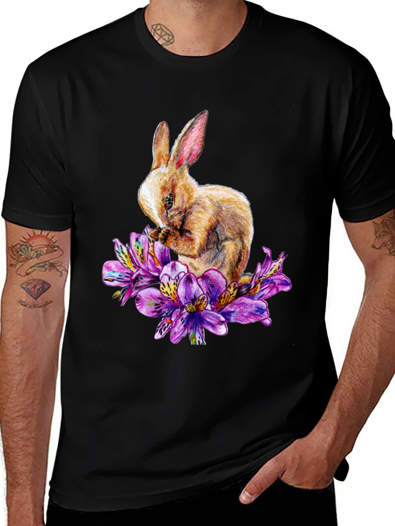 Rabbit and Floral T-Shirt - Unique Graphic Tee