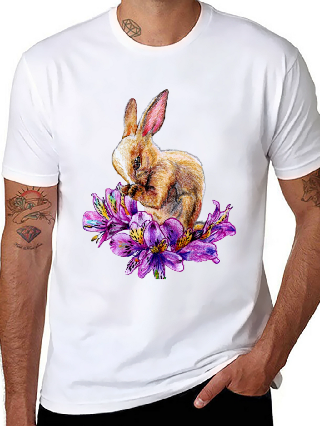 Rabbit and Floral T-Shirt - Unique Graphic Tee