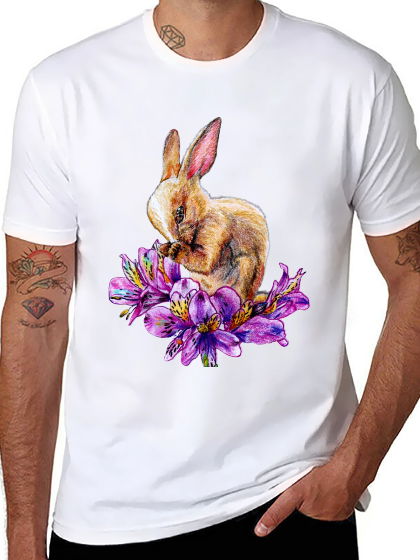 Rabbit and Floral T-Shirt - Unique Graphic Tee