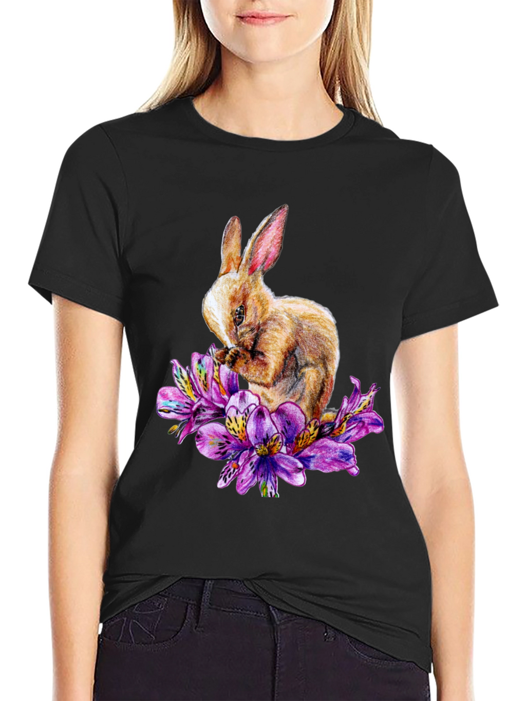 Rabbit and Floral T-Shirt - Unique Graphic Tee