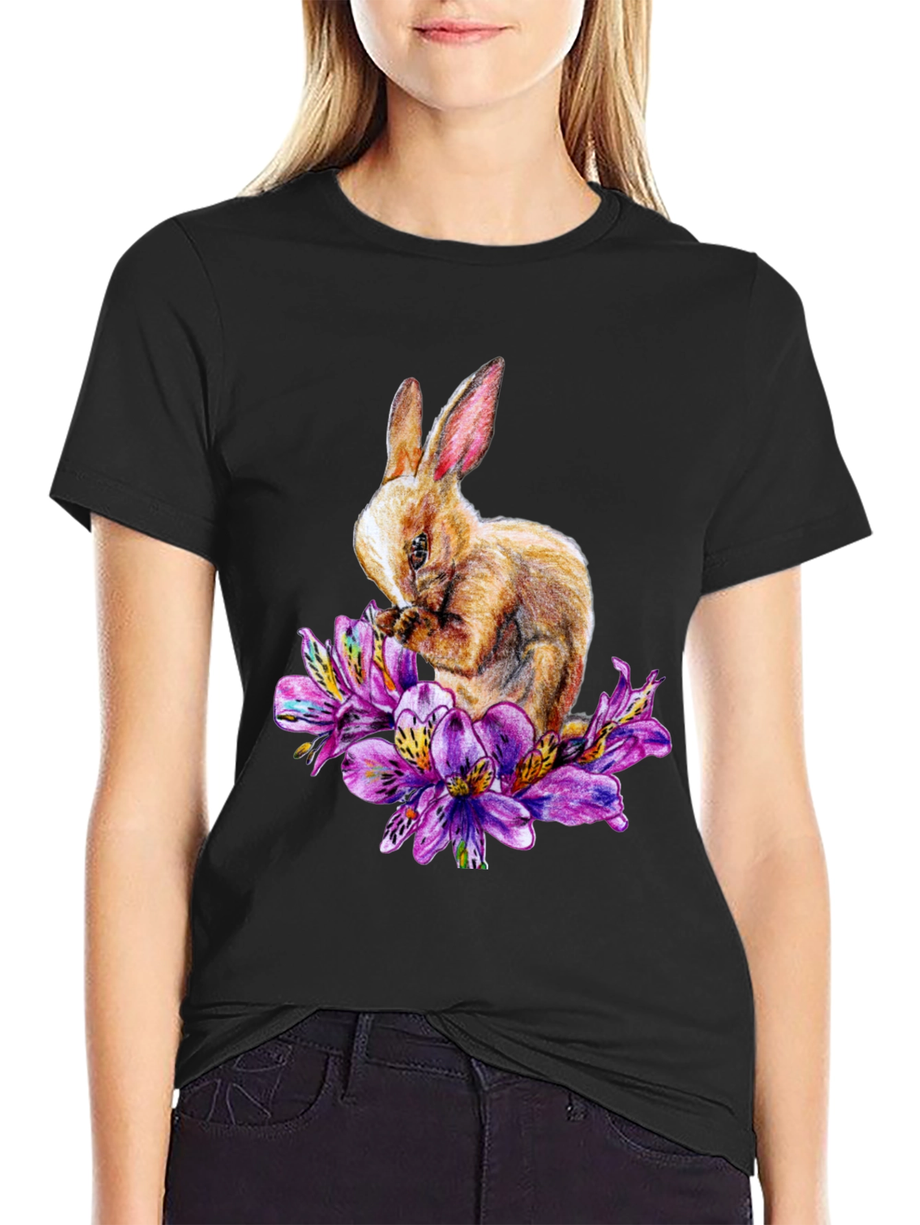 Rabbit and Floral T-Shirt - Unique Graphic Tee