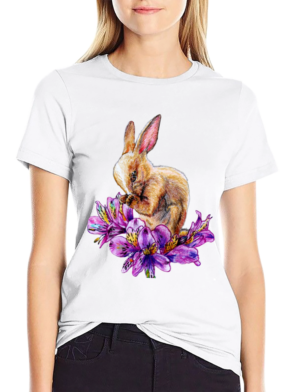 Rabbit and Floral T-Shirt - Unique Graphic Tee