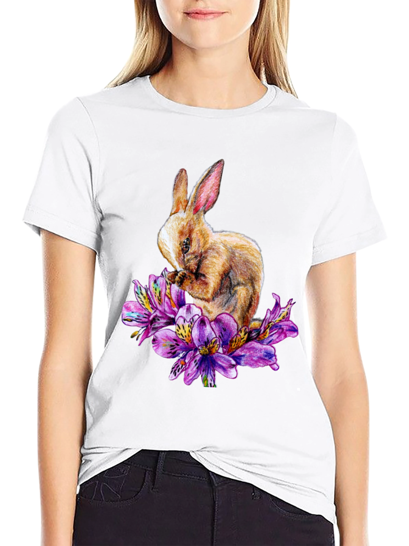 Rabbit and Floral T-Shirt - Unique Graphic Tee